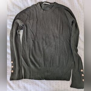 Zara Womens Olive Crewneck Sweater With Gold Buttons